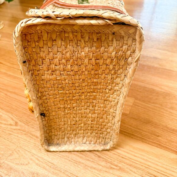 Vintage Luggage Handmade Acapulco Mexico Oversized Straw Tote Bag with Flowers - Picture 6 of 8